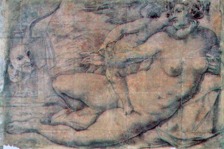 Michelangelo (attribuíto a), cartone per la Venere e Amore, carboncino, 1310 x 1840 mm, 1533c. Napoli, Museo e Gallerie Nazionali di Capodimonte, inv. 86654 http://figura.art.br/revista/dossier/vasari-e-la-parte-di-michelangelo-1543-1550/